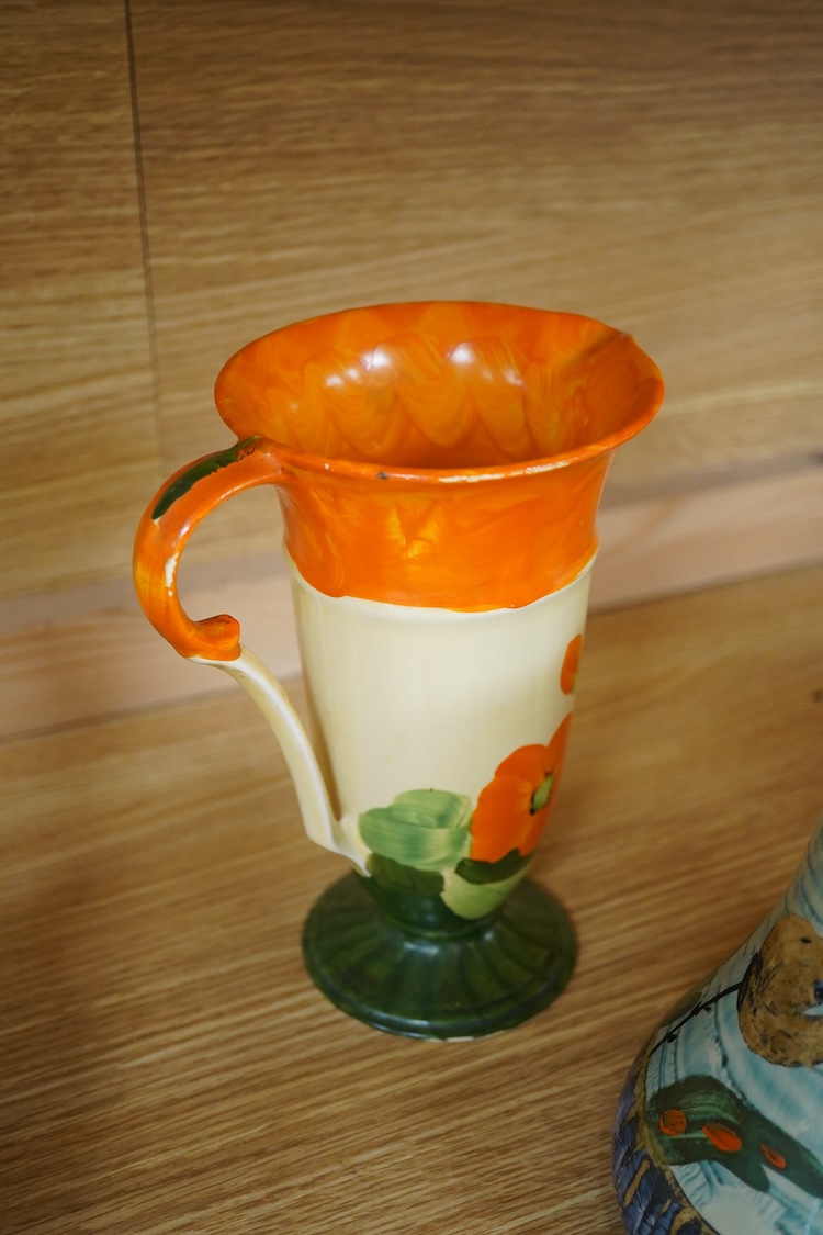 A Beswick woodpecker, two Myott jugs and two Wedgwood teapots and covers, largest 22cm